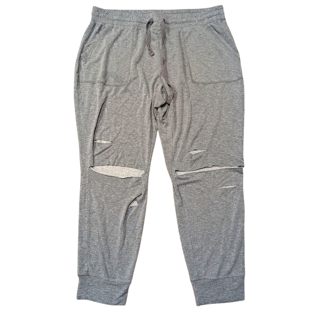 Express One Eleven Joggers Womens XL Gray Distressed Track Pants Ripped Knees